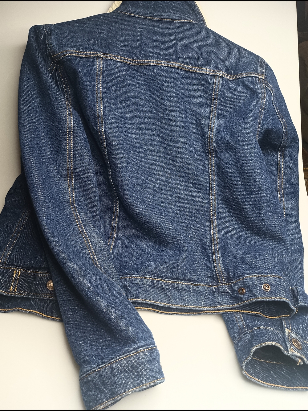 Women's Levi's Blue Denim Sherpa-Trim Jean Jean Jacket Size L - Picture 3 of 9